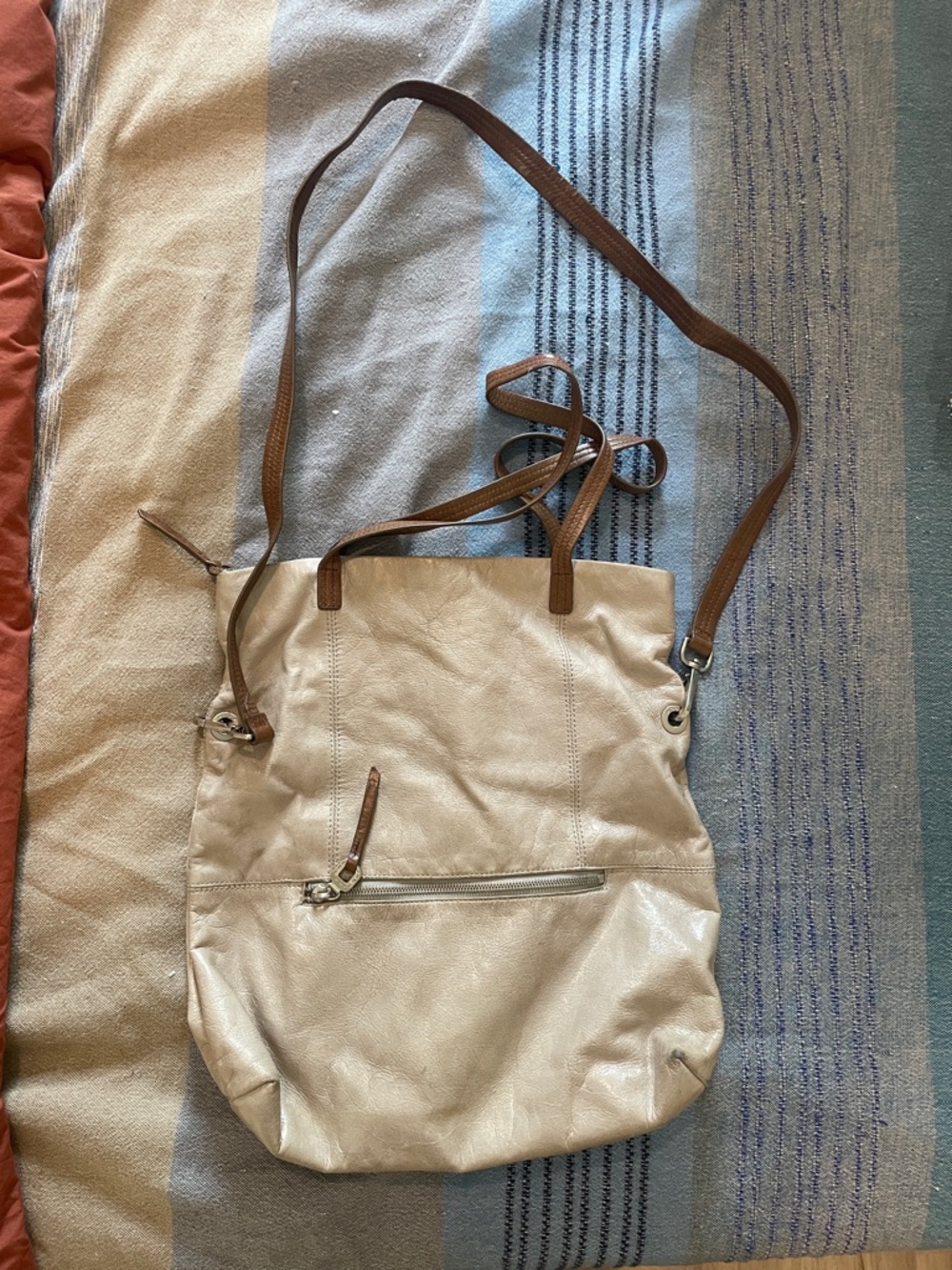HOBO Cream Shoulder Bag with Brown Straps